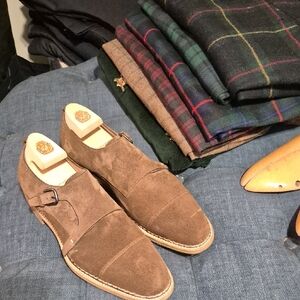 Men's Brown Suede Monk Strap Shoes